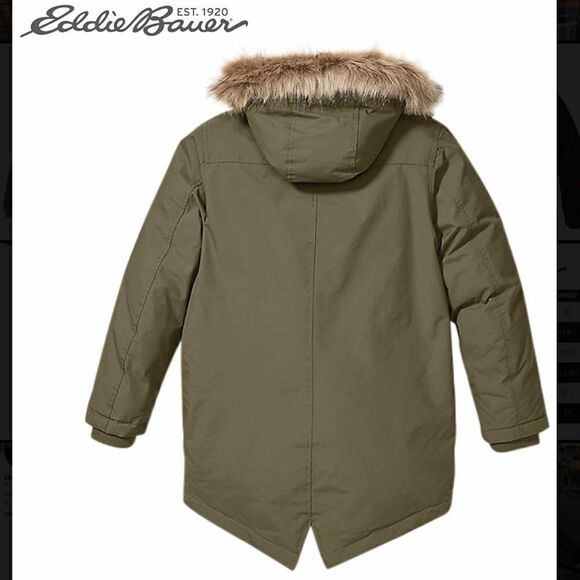 Eddie Bauer Olive Down Filled Hooded Fur Coat - Picture 4 of 5